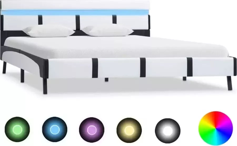 Decoways Bedframe met LED kunstleer wit 120x200 cm