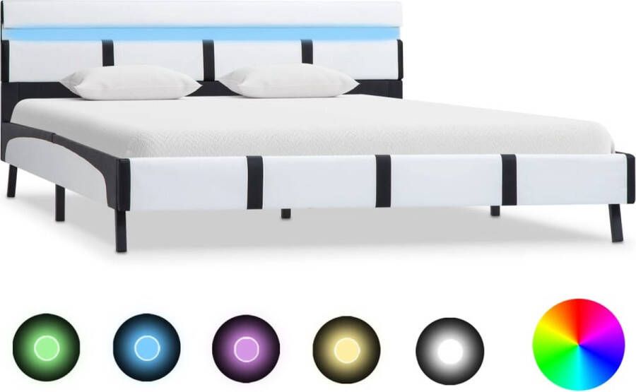 Decoways Bedframe met LED kunstleer wit 160x200 cm