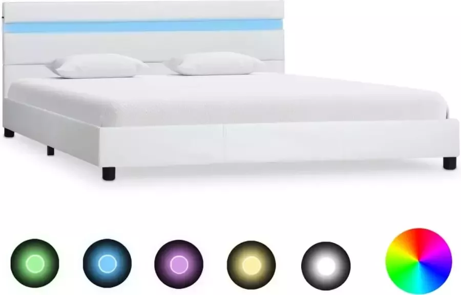 Decoways Bedframe met LED kunstleer wit 160x200 cm