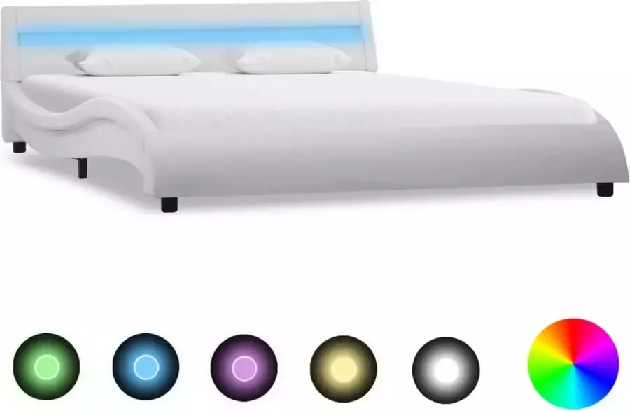 Decoways Bedframe met LED kunstleer wit 160x200 cm