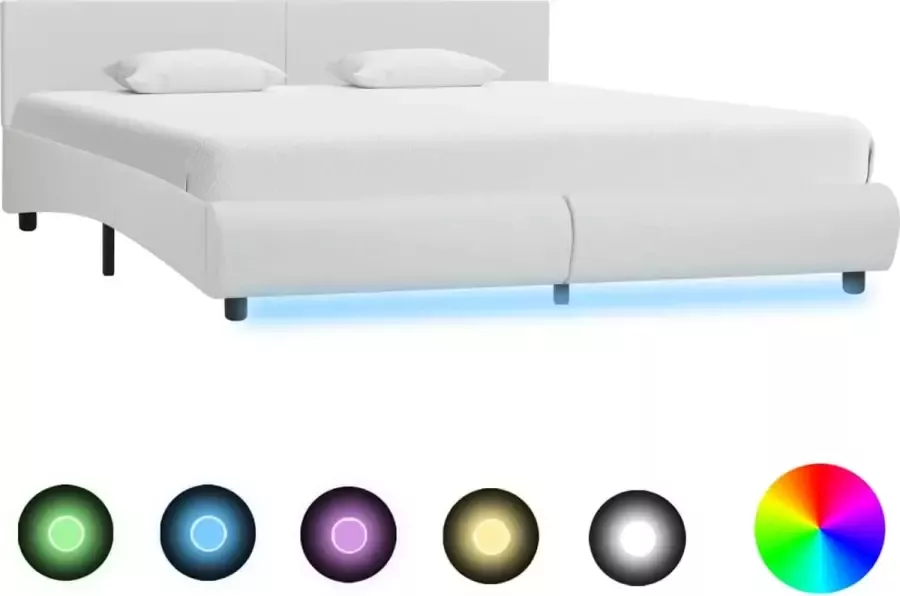 Decoways Bedframe met LED kunstleer wit 160x200 cm