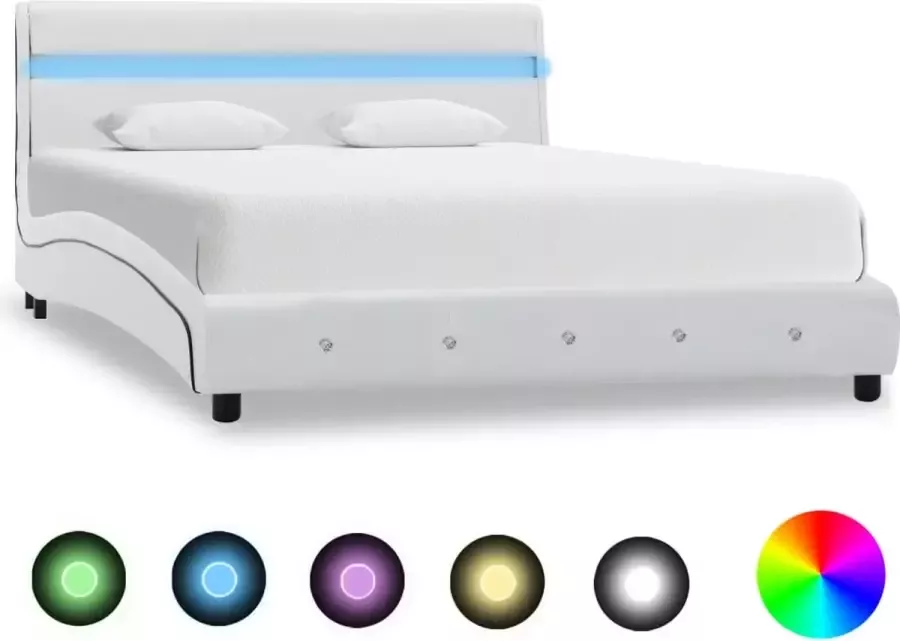 Decoways Bedframe met LED kunstleer wit 160x200 cm