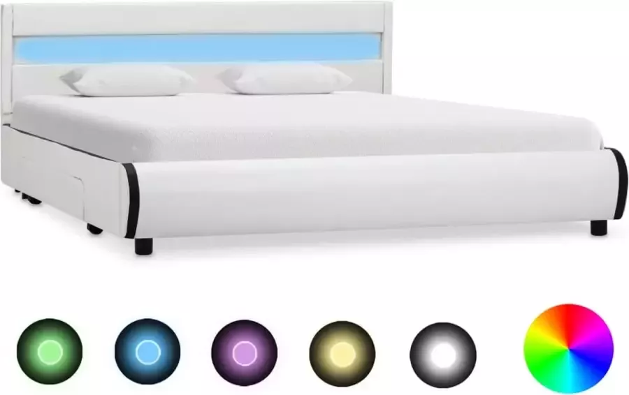 Decoways Bedframe met LED kunstleer wit 160x200 cm