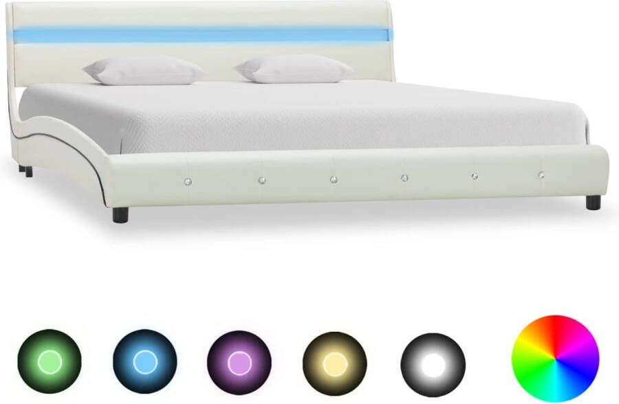 Decoways Bedframe met LED kunstleer wit 180x200 cm