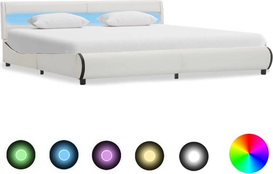 Decoways Bedframe met LED kunstleer wit 180x200 cm