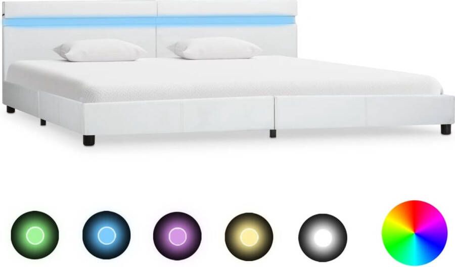 Decoways Bedframe met LED kunstleer wit 180x200 cm