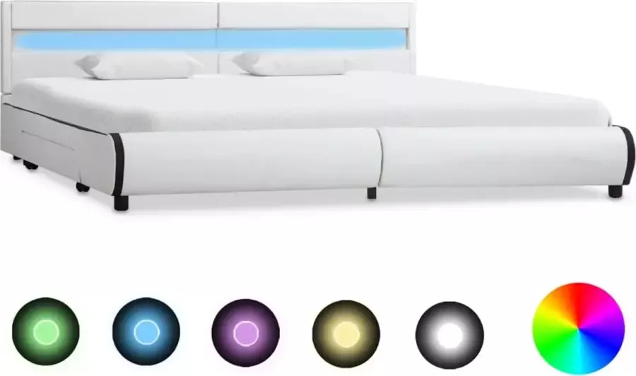 Decoways Bedframe met LED kunstleer wit 180x200 cm