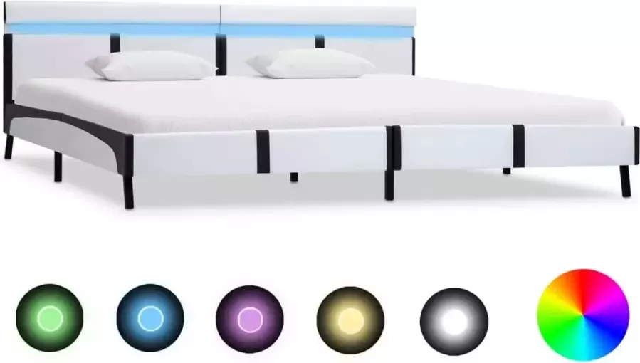 Decoways Bedframe met LED kunstleer wit 180x200 cm