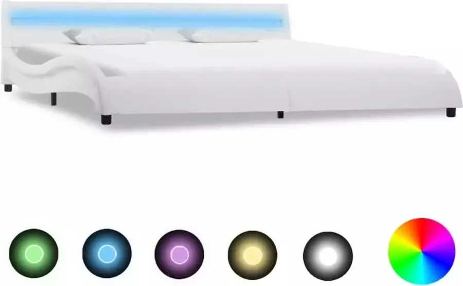 Decoways Bedframe met LED kunstleer wit 180x200 cm