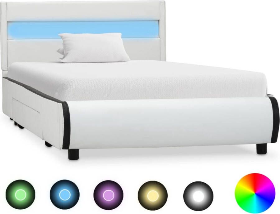 Decoways Bedframe met LED kunstleer wit 90x200 cm