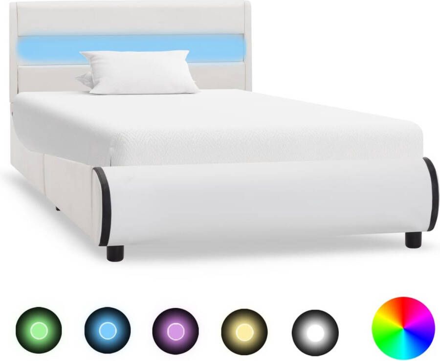 Decoways Bedframe met LED kunstleer wit 90x200 cm