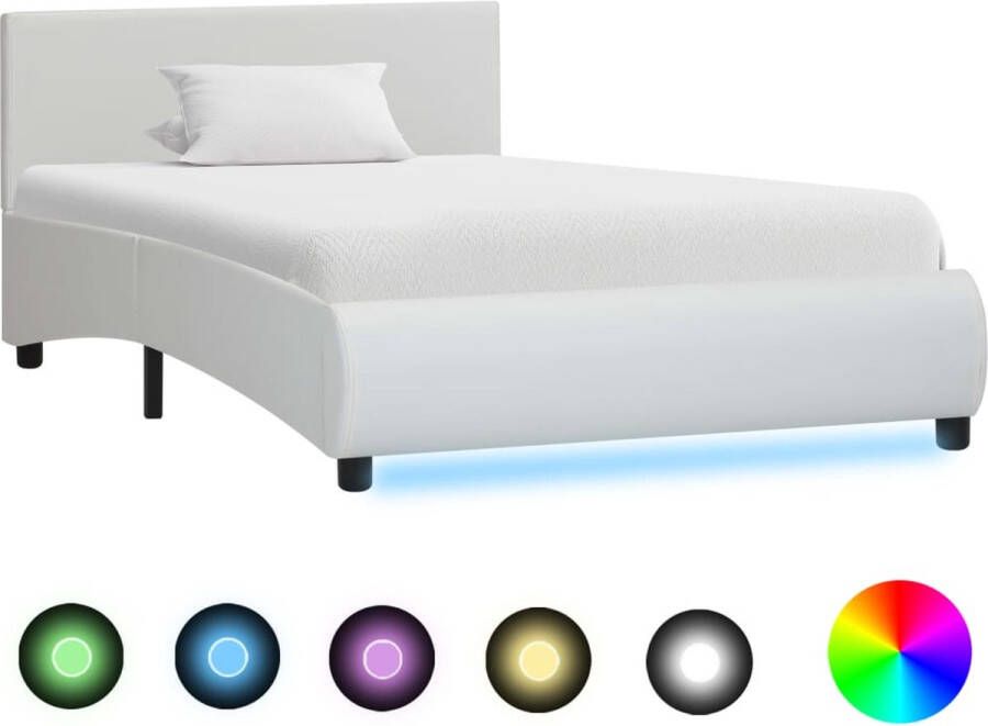 Decoways Bedframe met LED kunstleer wit 90x200 cm