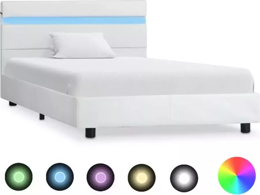 Decoways Bedframe met LED kunstleer wit 90x200 cm