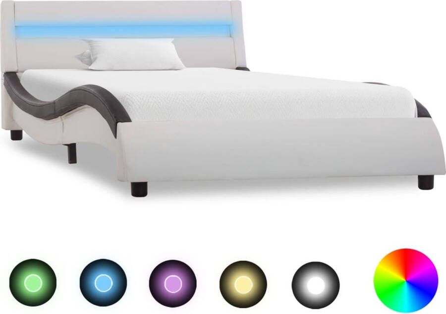 Decoways Bedframe met LED kunstleer wit en zwart 100x200 cm