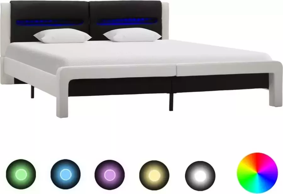 Decoways Bedframe met LED kunstleer wit en zwart 140x200 cm