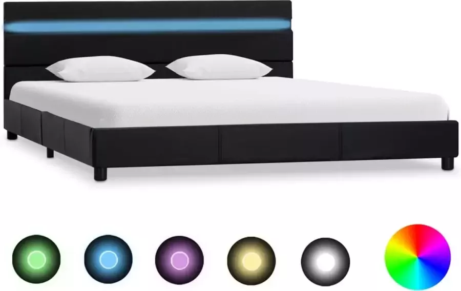 Decoways Bedframe met LED kunstleer zwart 120x200 cm