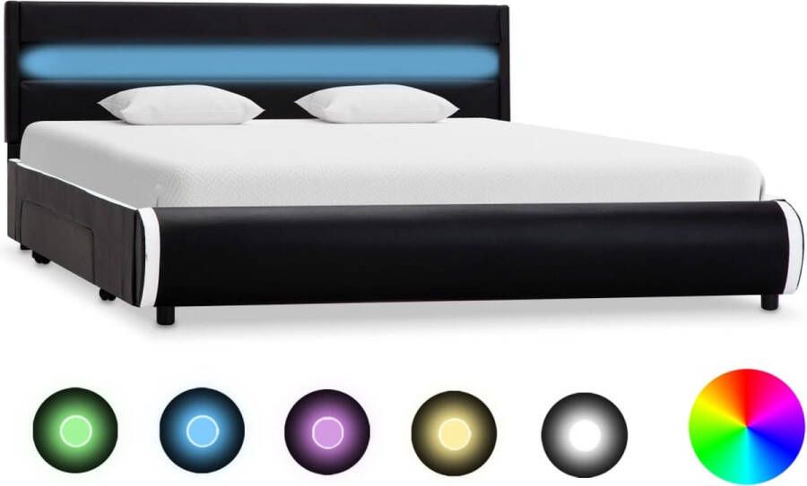 Decoways Bedframe met LED kunstleer zwart 140x200 cm