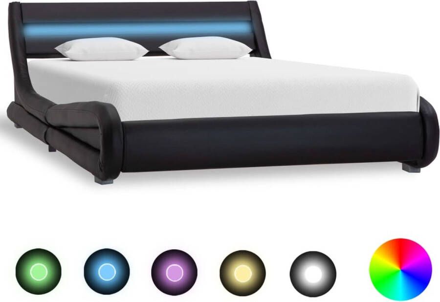 Decoways Bedframe met LED kunstleer zwart 140x200 cm