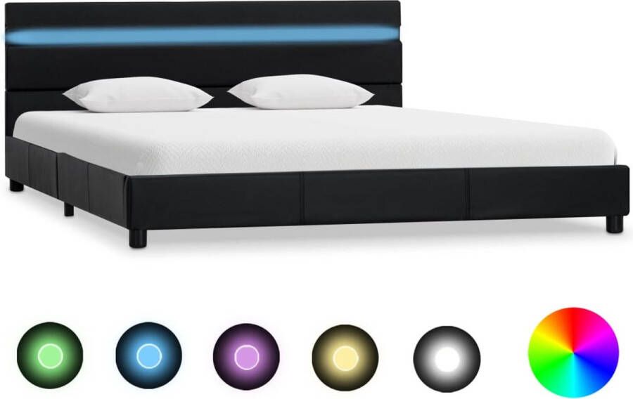 Decoways Bedframe met LED kunstleer zwart 140x200 cm