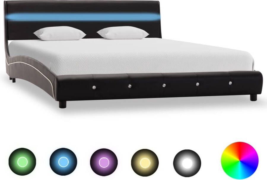 Decoways Bedframe met LED kunstleer zwart 140x200 cm