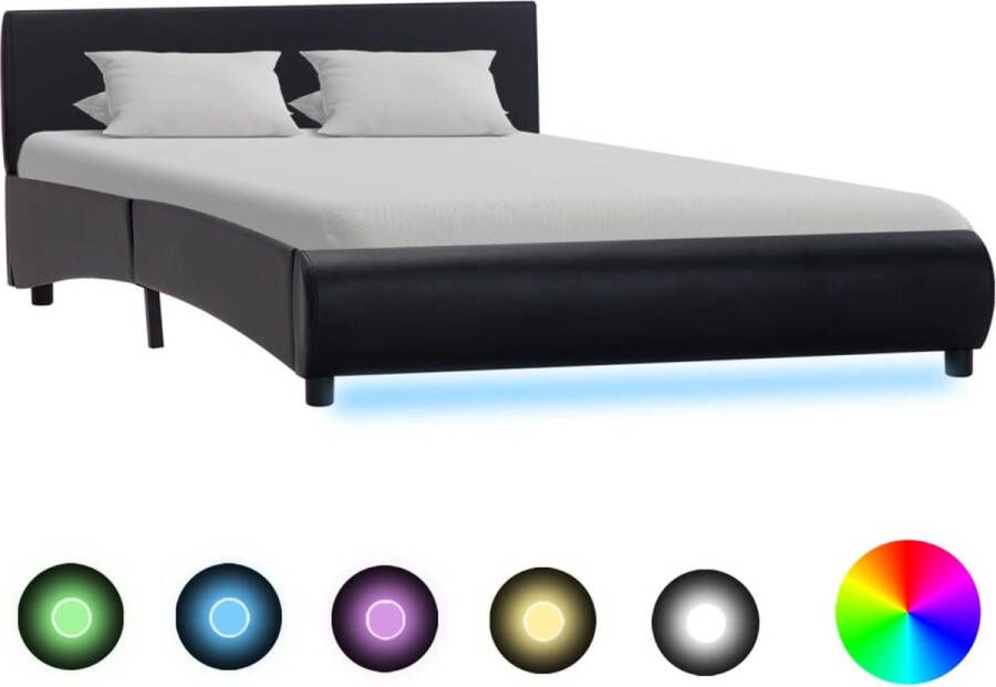 Decoways Bedframe met LED kunstleer zwart 140x200 cm