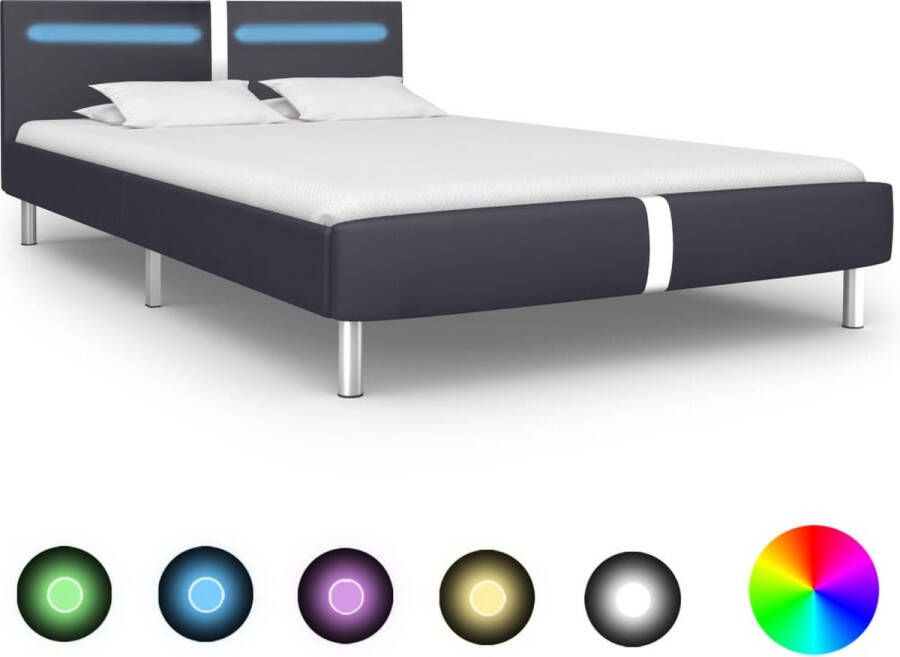 Decoways Bedframe met LED kunstleer zwart 140x200 cm