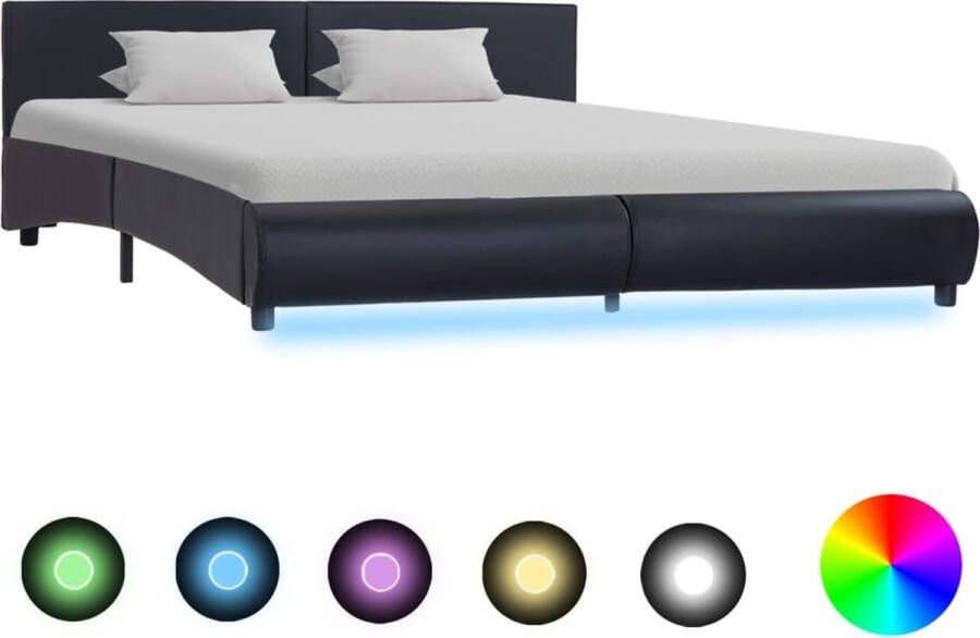 Decoways Bedframe met LED kunstleer zwart 160x200 cm