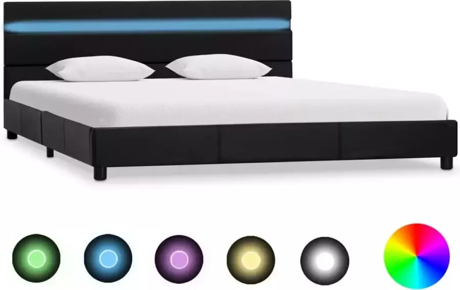 Decoways Bedframe met LED kunstleer zwart 160x200 cm