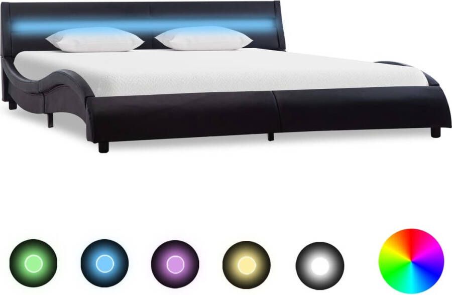 Decoways Bedframe met LED kunstleer zwart 160x200 cm