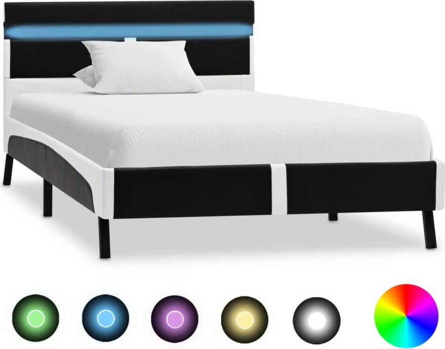 Decoways Bedframe met LED kunstleer zwart 90x200 cm