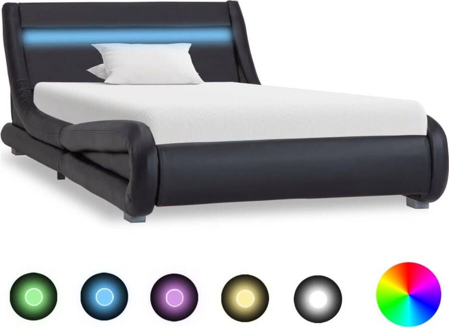 Decoways Bedframe met LED kunstleer zwart 90x200 cm