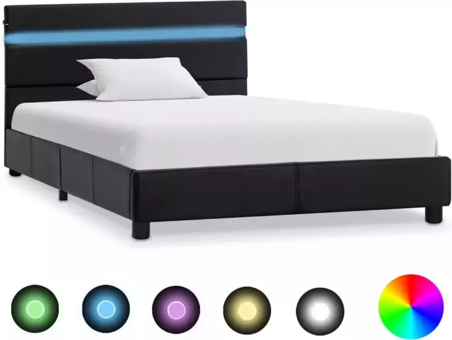 Decoways Bedframe met LED kunstleer zwart 90x200 cm