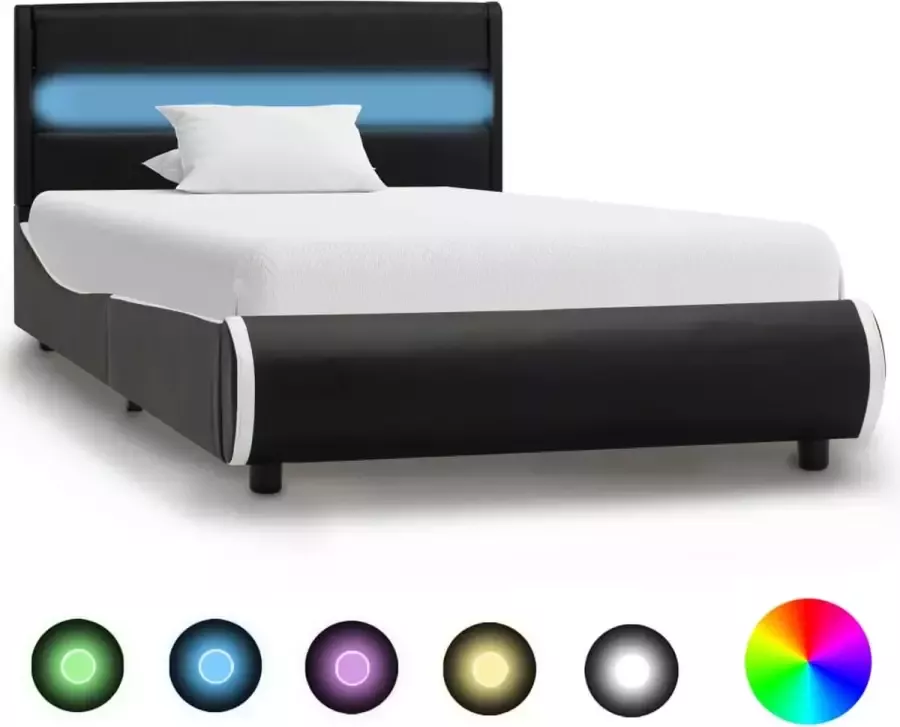 Decoways Bedframe met LED kunstleer zwart 90x200 cm