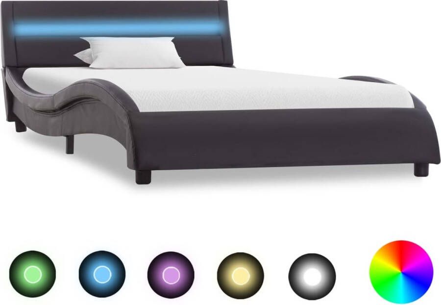 Decoways Bedframe met LED kunstleer zwart 90x200 cm