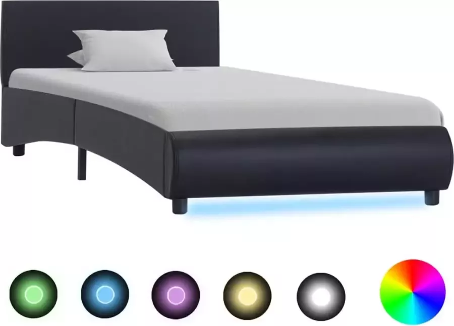 Decoways Bedframe met LED kunstleer zwart 90x200 cm