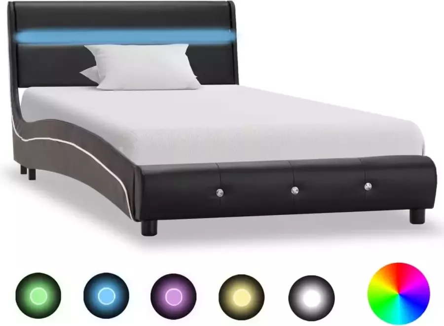 Decoways Bedframe met LED kunstleer zwart 90x200 cm