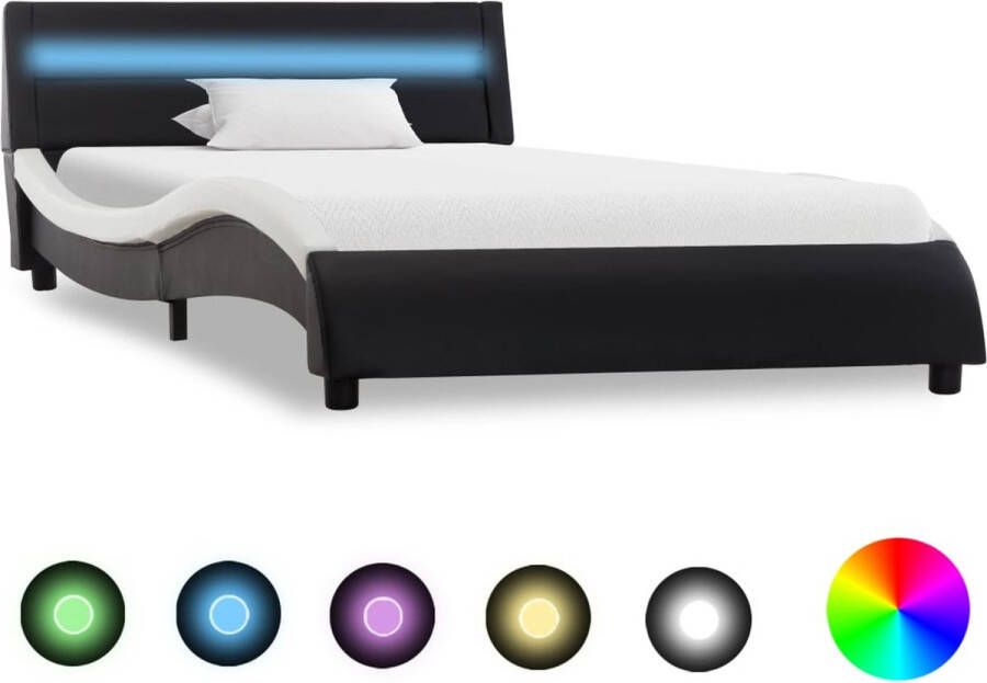 Decoways Bedframe met LED kunstleer zwart en wit 100x200 cm