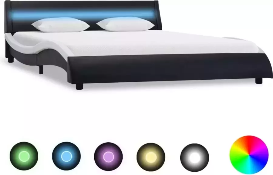 Decoways Bedframe met LED kunstleer zwart en wit 160x200 cm