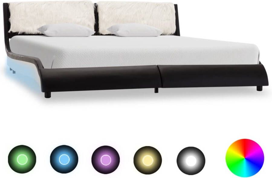 Decoways Bedframe met LED kunstleer zwart en wit 180x200 cm