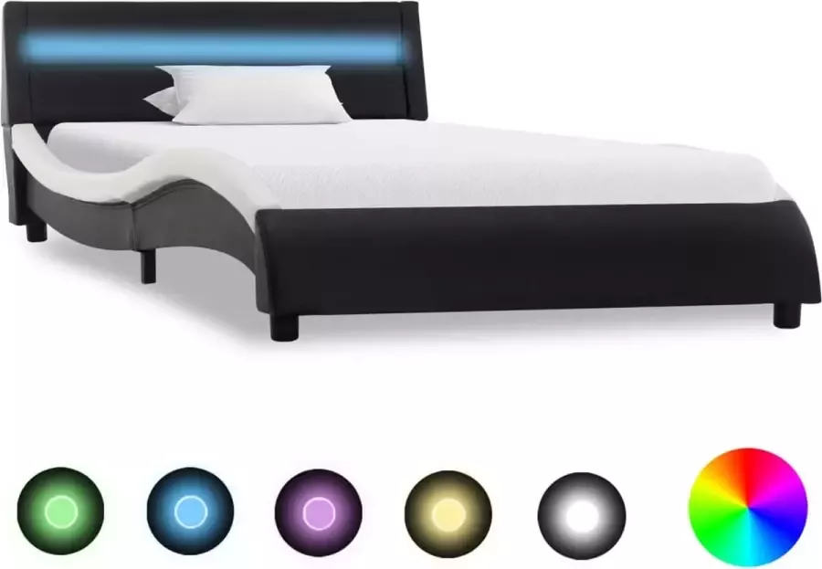 Decoways Bedframe met LED kunstleer zwart en wit 90x200 cm