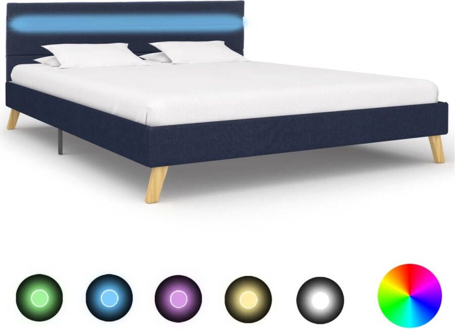 Decoways Bedframe met LED stof blauw 140x200 cm