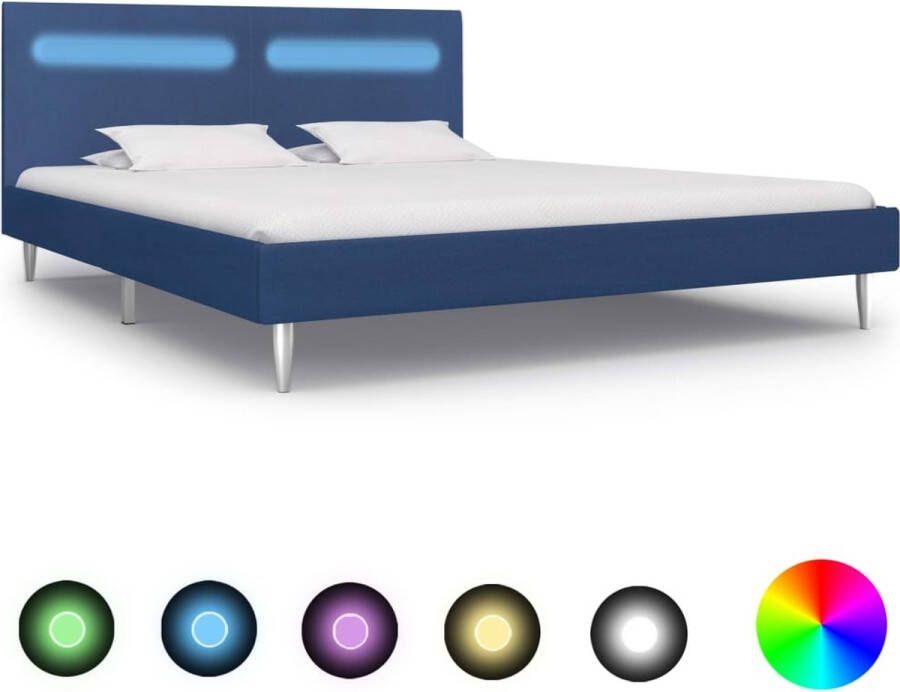 Decoways Bedframe met LED stof blauw 180x200 cm