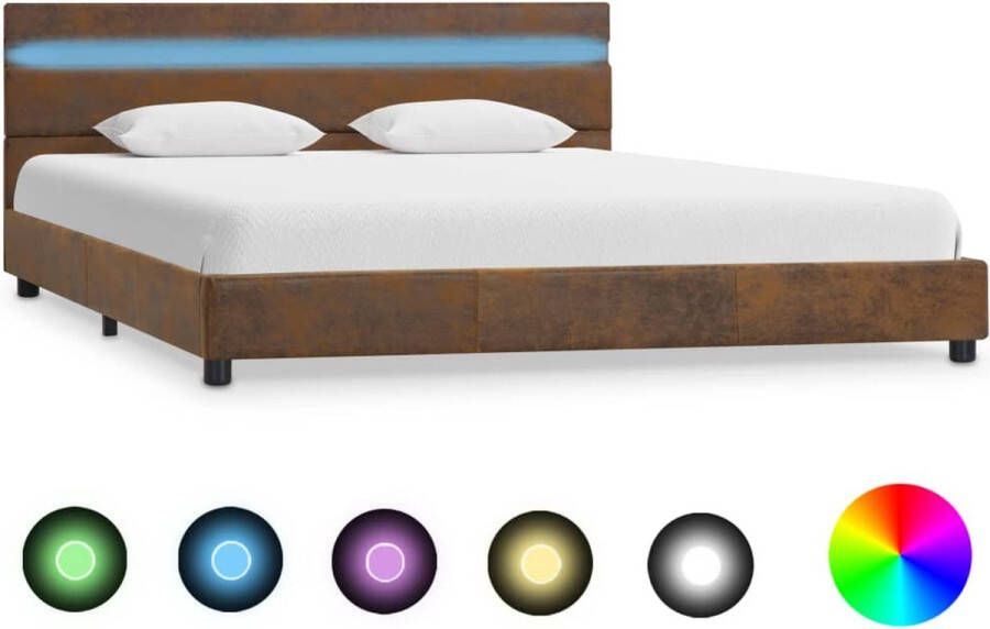 Decoways Bedframe met LED stof bruin 120x200 cm