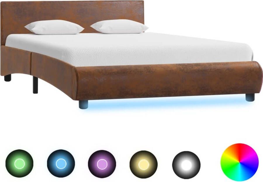 Decoways Bedframe met LED stof bruin 140x200 cm