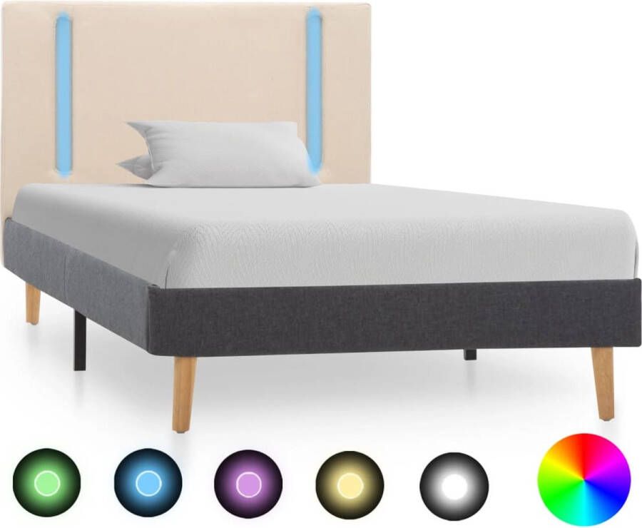 Decoways Bedframe met LED stof crème en donkergrijs 100x200 cm