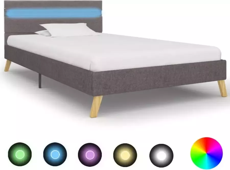 Decoways Bedframe met LED stof lichtgrijs 100x200 cm