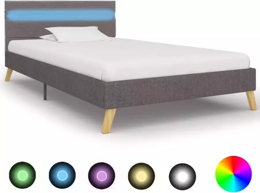 Decoways Bedframe met LED stof lichtgrijs 90x200 cm