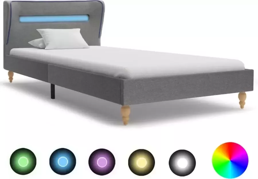 Decoways Bedframe met LED stof lichtgrijs 90x200 cm