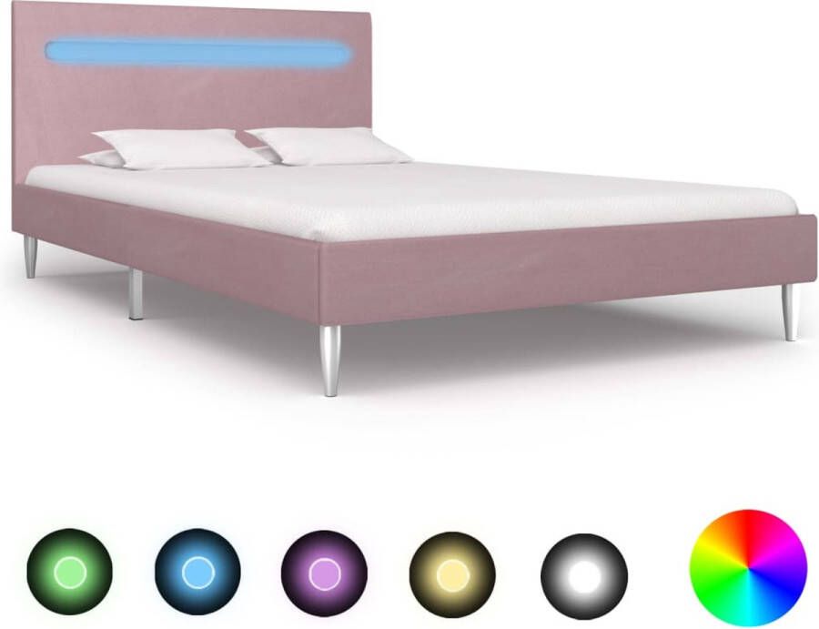 Decoways Bedframe met LED stof roze 120x200 cm