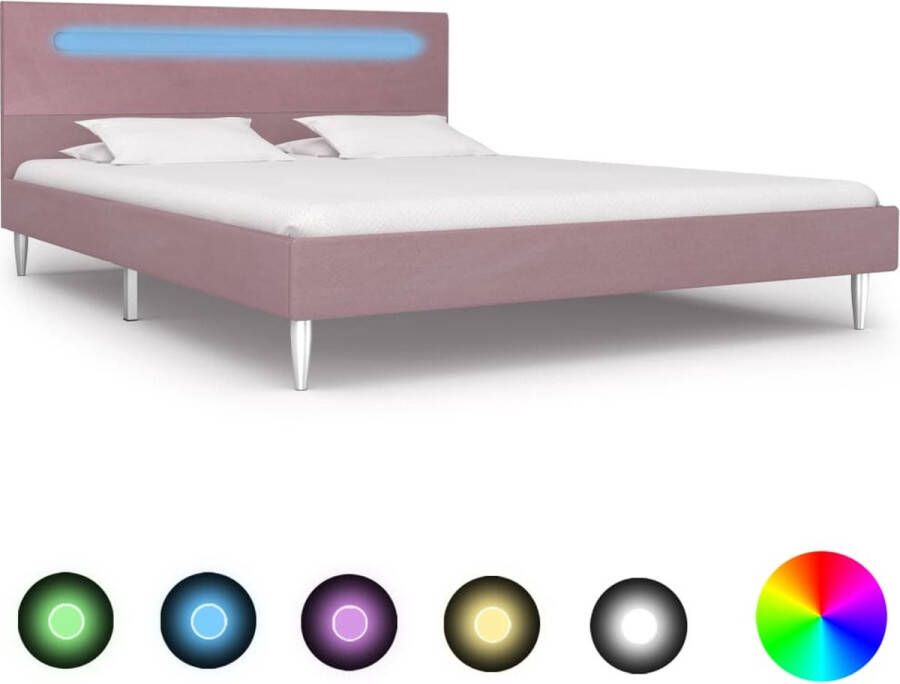 Decoways Bedframe met LED stof roze 140x200 cm